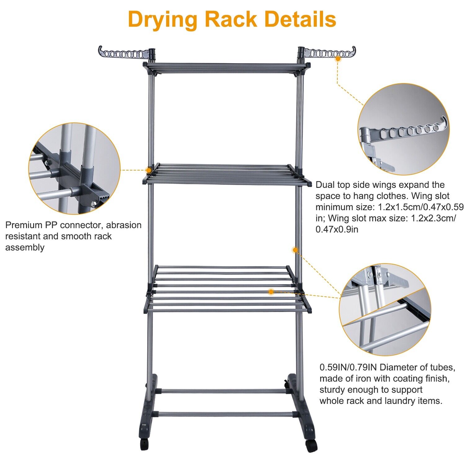 Image 2 - 3 Tier Clothes Drying Rack Laundry Organizer Folding Rolling Dryer Hanger Stand