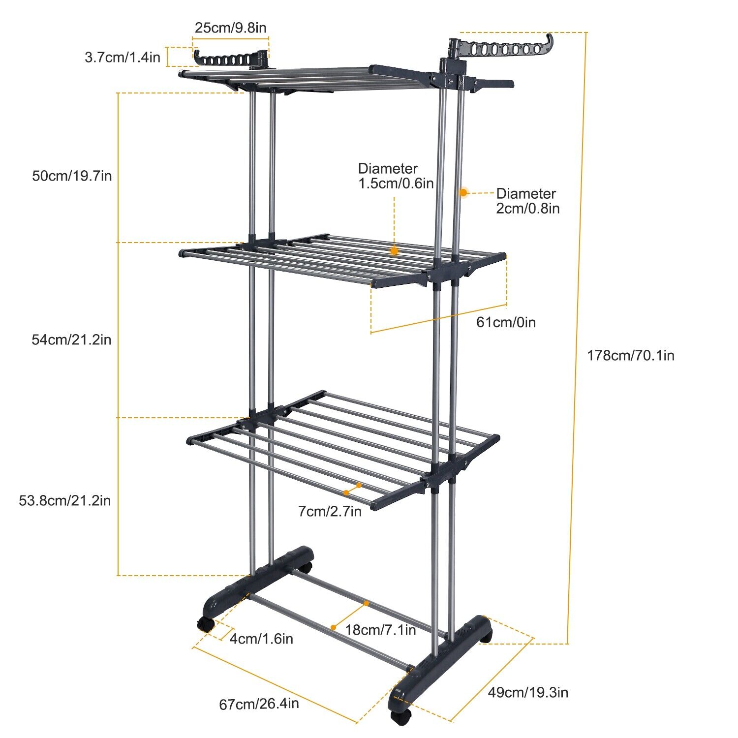 Image 41 - 3 Tier Clothes Drying Rack Laundry Organizer Folding Rolling Dryer Hanger Stand