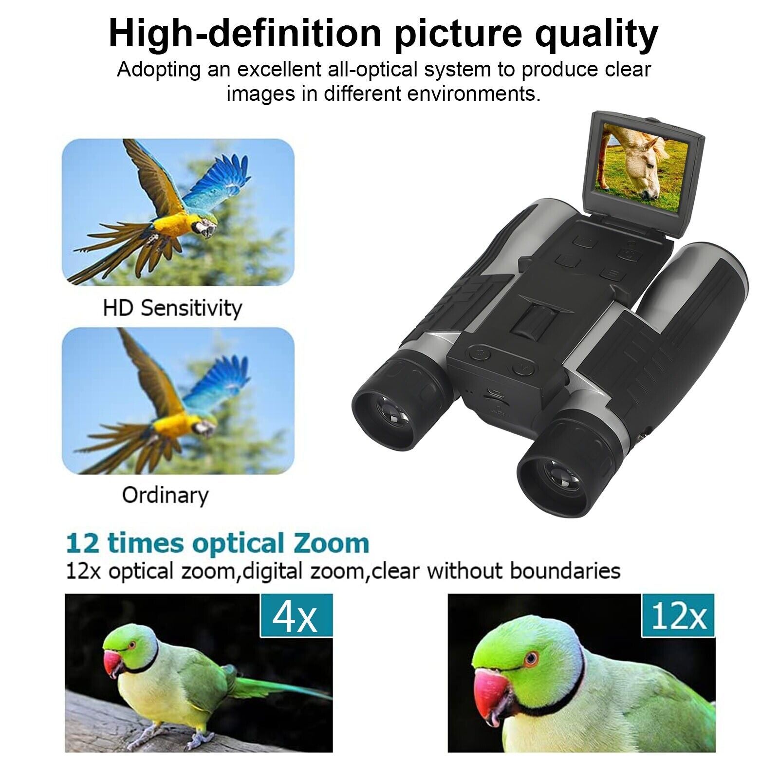 Image 2 - HD Digital 12X LCD Zoom Binocular Telescope Video Camera Record Screen Hunting