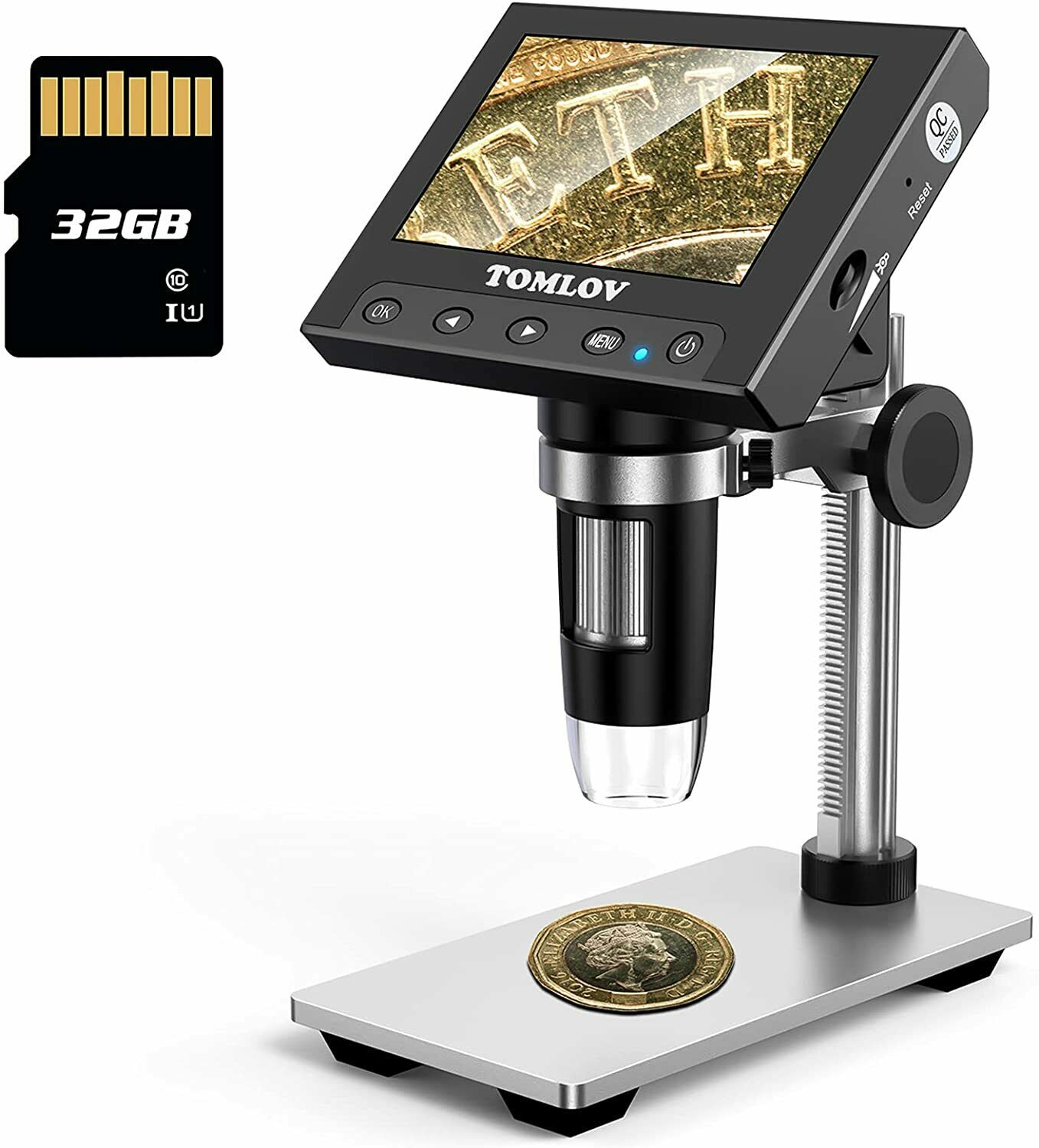 Image 01 - Coin Microscope 1000X 4.3 Lcd Digital Microscope With Metal Stand 8 Leds SD Card