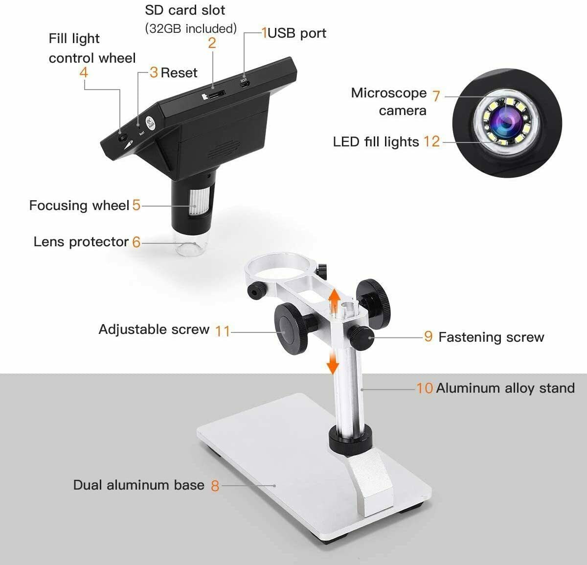 Image 51 - Coin Microscope 1000X 4.3 Lcd Digital Microscope With Metal Stand 8 Leds SD Card